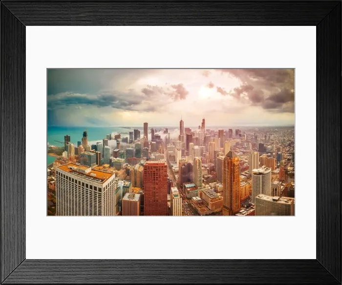 Framed Print : Chicago, Illinois, USA aerial downtown skyline at dusk towards Lake Michigan Framed Print : Chicago, Illinois, USA aerial downtown skyline at dusk towards Lake Michigan