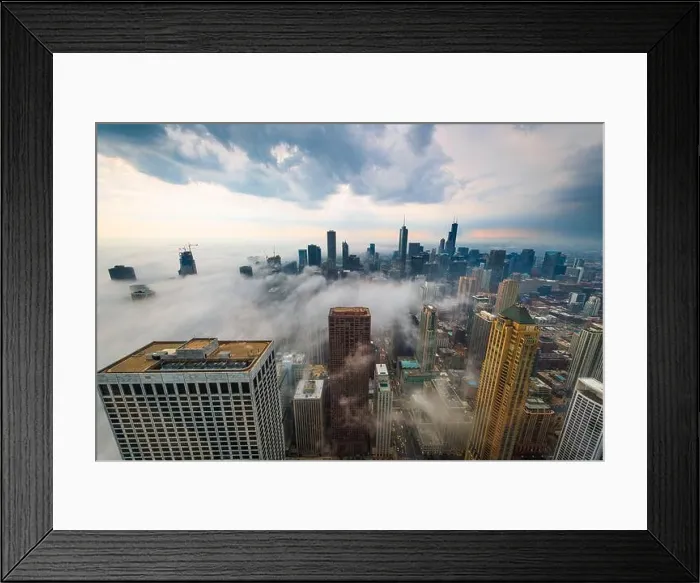 Framed Print : Chicago, IL, USA downtown cityscape with a fog rolling in Framed Print : Chicago, IL, USA downtown cityscape with a fog rolling in