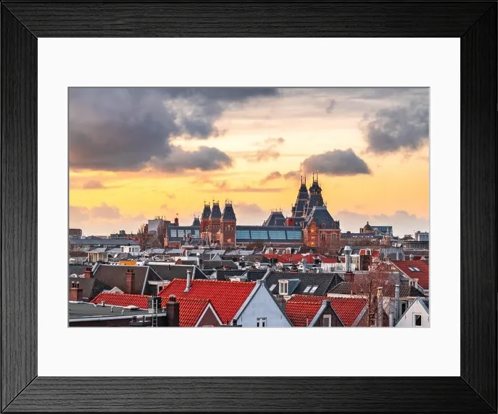 Framed Print : Amsterdam; Netherlands view of the cityscape from De Pijp at dusk Framed Print : Amsterdam; Netherlands view of the cityscape from De Pijp at dusk