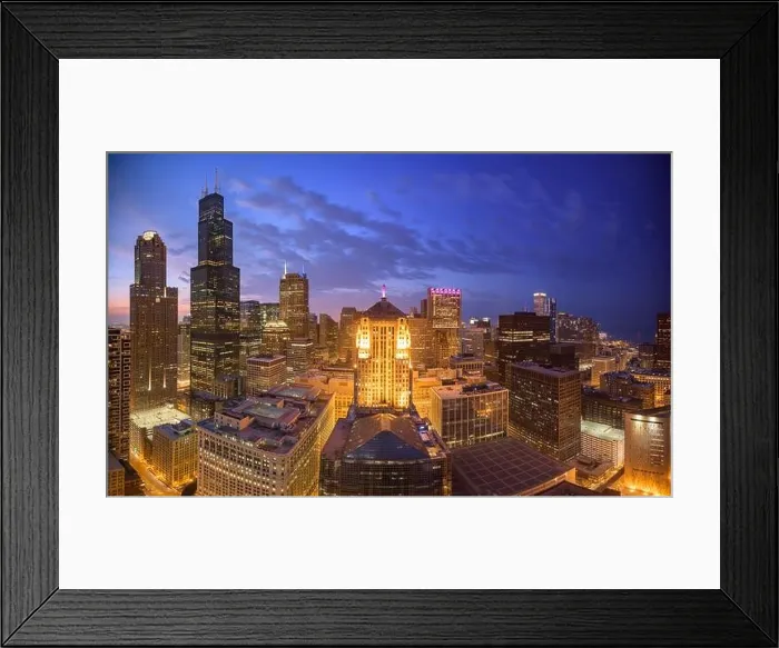Framed Print : Chicago, Illinois, USA aerial downtown skyline at dusk Framed Print : Chicago, Illinois, USA aerial downtown skyline at dusk