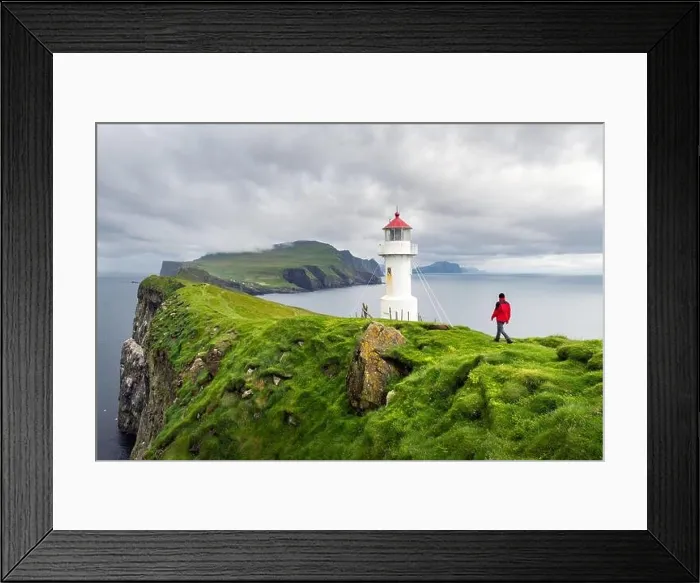 Framed Print : Foggy view of old lighthouse on the Mykines island Framed Print : Foggy view of old lighthouse on the Mykines island