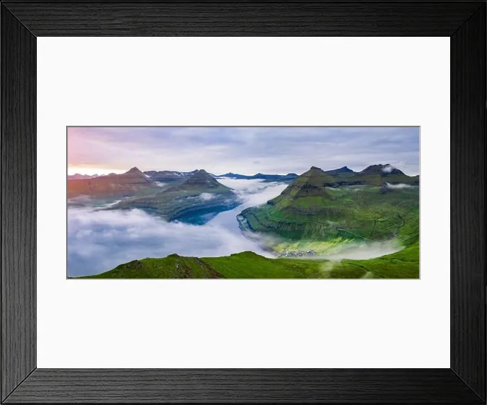 Framed Print : Panorama over majestic sunny fjords of Funningur Framed Print : Panorama over majestic sunny fjords of Funningur