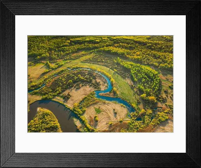 Framed Print : Aerial View Green Forest Woods And River Landscape In Sunny Spring Summer Day. Top View Of Beautiful European Nature From High Attitude In Autumn Framed Print : Aerial View Green Forest Woods And River Landscape In Sunny Spring Summer Day. Top View Of Beautiful European Nature From High Attitude In Autumn