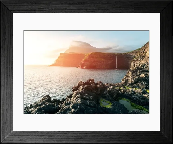Framed Print : Mulafossur waterfall in Gasadalur, Vagar Island of the Faroe Islands Framed Print : Mulafossur waterfall in Gasadalur, Vagar Island of the Faroe Islands