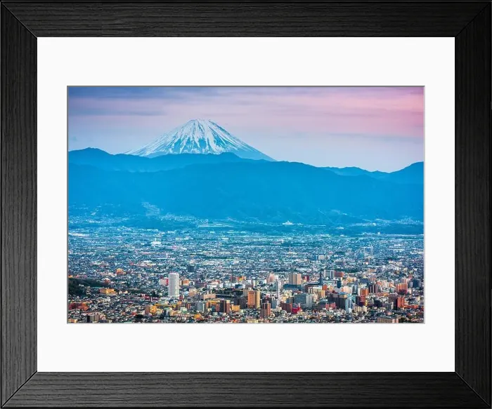Framed Print : Kofu, Japan skyline with Mt. Fuji at dusk Framed Print : Kofu, Japan skyline with Mt. Fuji at dusk