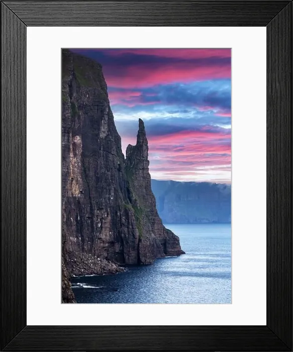 Framed Print : Gorgeous faroese landscape with famous Witches Finger cliffs Framed Print : Gorgeous faroese landscape with famous Witches Finger cliffs