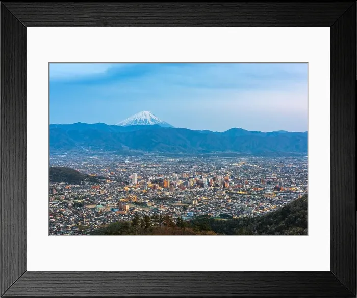 Framed Print : Kofu, Japan skyline with Mt. Fuji at dusk Framed Print : Kofu, Japan skyline with Mt. Fuji at dusk