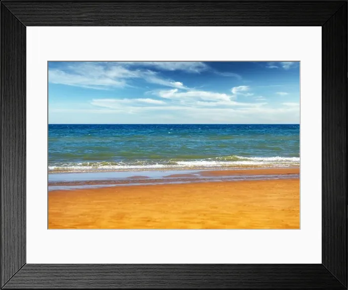 Framed Print : Tide waves on tropical beach sand and blue ocean Framed Print : Tide waves on tropical beach sand and blue ocean
