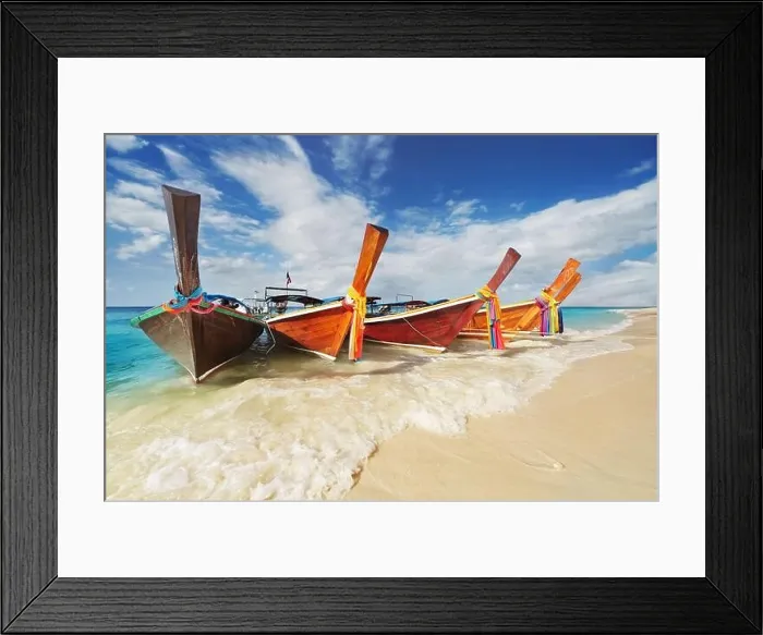 Framed Print : Long tail boat, Tropical beach, Andaman Sea, Thailand Framed Print : Long tail boat, Tropical beach, Andaman Sea, Thailand