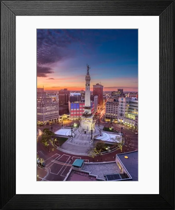 Framed Print : Indianapolis, Indiana, USA skyline over Monument Circle at dusk Framed Print : Indianapolis, Indiana, USA skyline over Monument Circle at dusk