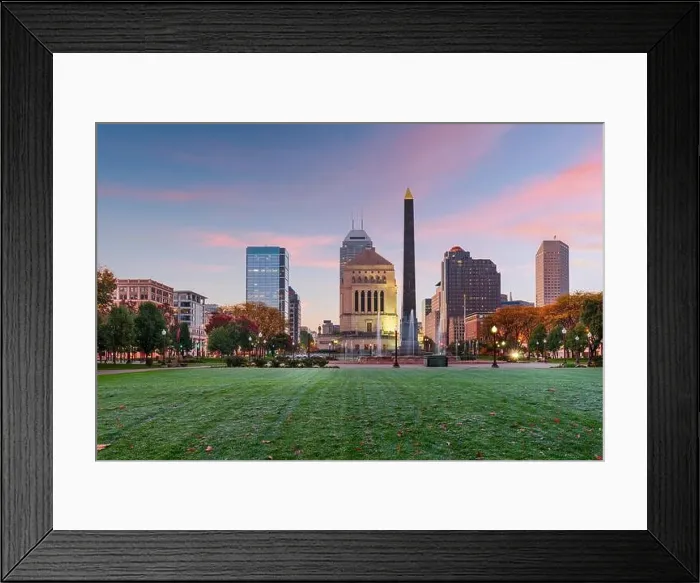 Framed Print : Indianapolis, Indiana, USA war memorials and skyline at twilight