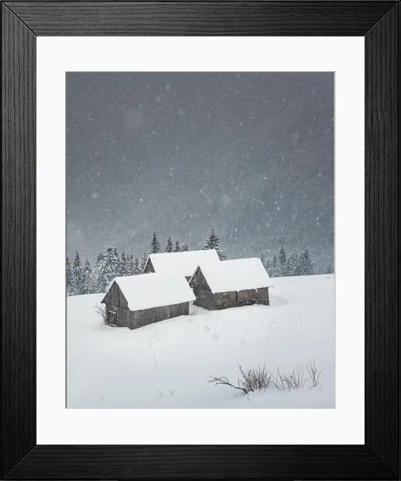 Framed Print : Fantastic landscape with snowy mountains, trees and houses. Carpathian mountains, Ukraine, Europe Framed Print : Fantastic landscape with snowy mountains, trees and houses. Carpathian mountains, Ukraine, Europe