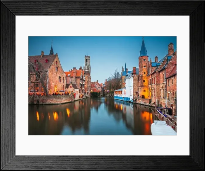 Framed Print : Bruges, Belgium night scene on the Rozenhoedkaai River Framed Print : Bruges, Belgium night scene on the Rozenhoedkaai River