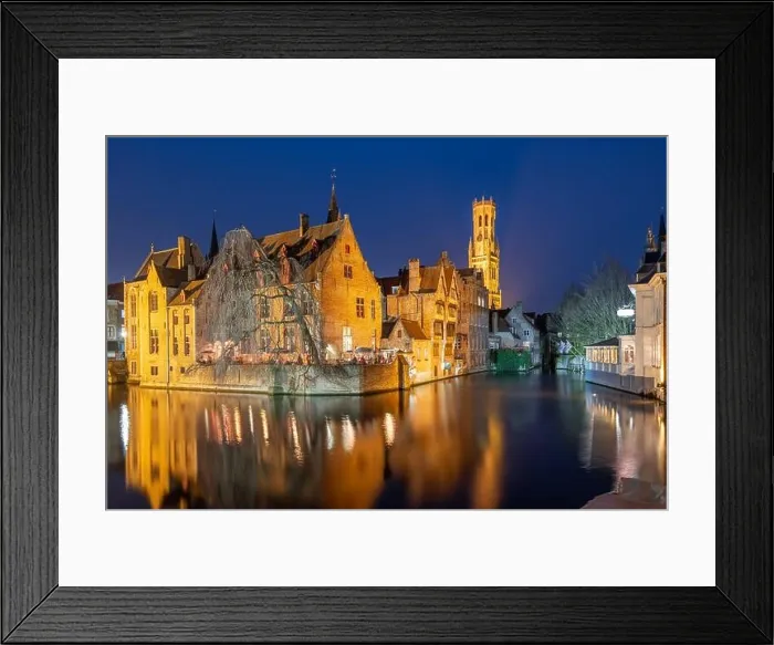 Framed Print : Bruges, Belgium night scene on the Rozenhoedkaai River Framed Print : Bruges, Belgium night scene on the Rozenhoedkaai River