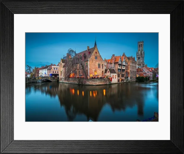 Framed Print : Bruges, Belgium night scene on the Rozenhoedkaai River Framed Print : Bruges, Belgium night scene on the Rozenhoedkaai River
