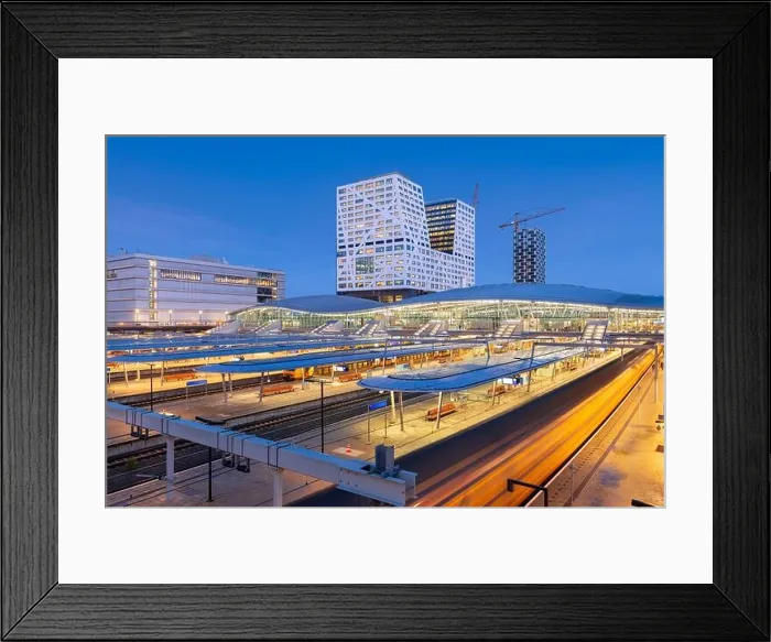 Framed Print : Utrecht, Netherlands cityscape over train station platforms at dawn Framed Print : Utrecht, Netherlands cityscape over train station platforms at dawn