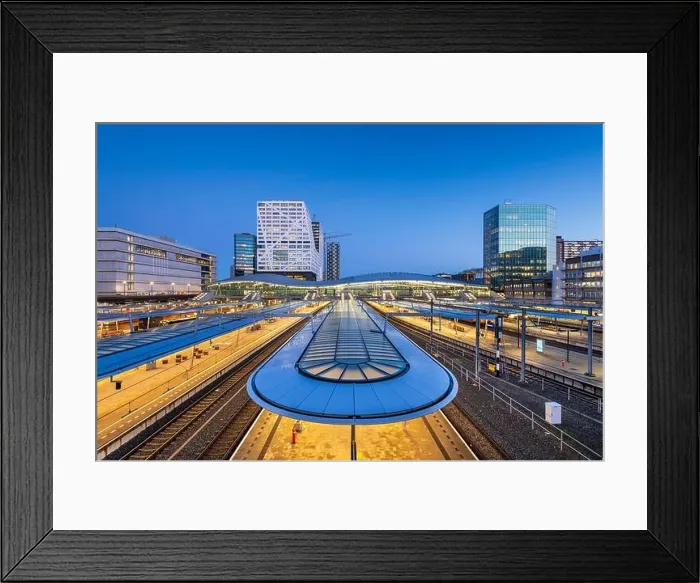 Framed Print : Utrecht, Netherlands cityscape over train station platforms at dawn Framed Print : Utrecht, Netherlands cityscape over train station platforms at dawn