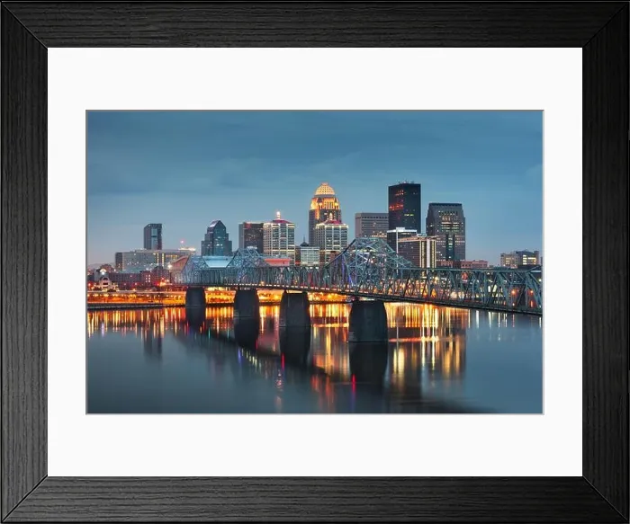 Framed Print : Louisville, Kentucky, USA downtown skyline on the Ohio River at dusk Framed Print : Louisville, Kentucky, USA downtown skyline on the Ohio River at dusk