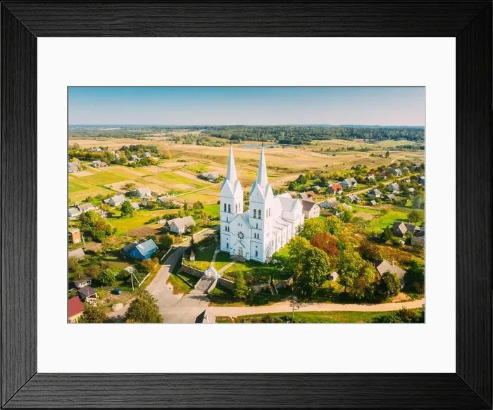 Framed Print : Slobodka, Braslaw District, Vitebsk Voblast, Belarus. Aerial View Of Slobodka Village. Church of Divine Providence Framed Print : Slobodka, Braslaw District, Vitebsk Voblast, Belarus. Aerial View Of Slobodka Village. Church of Divine Providence