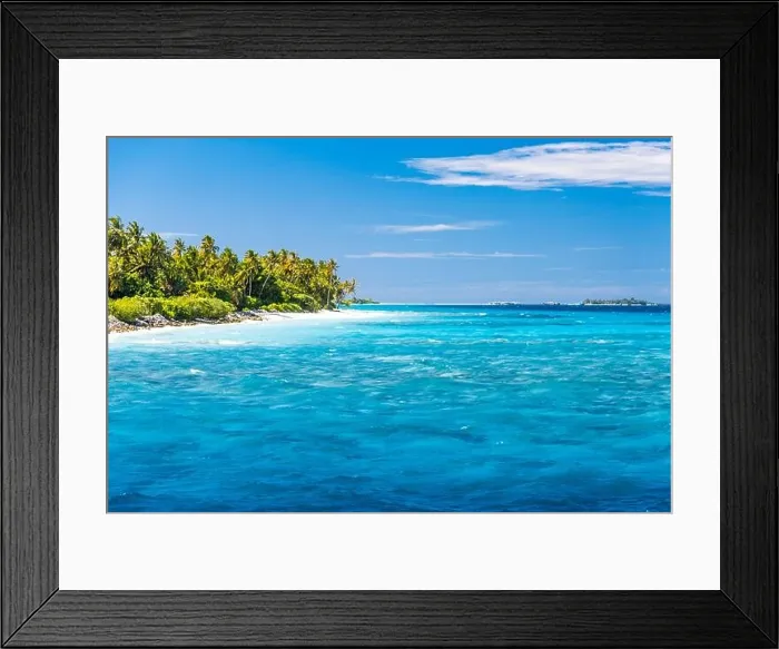 Framed Print : Perfect tropical island paradise beach with amazing ocean lagoon, waves under blue sky Framed Print : Perfect tropical island paradise beach with amazing ocean lagoon, waves under blue sky