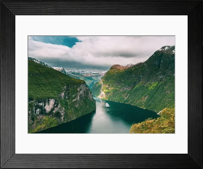 Framed Print : Geirangerfjord, Norway. Touristic Ship Ferry Boat Cruise Ship Liner Floating Near Geiranger In Geirangerfjorden In Summer Day. Famous Norwegian Framed Print : Geirangerfjord, Norway. Touristic Ship Ferry Boat Cruise Ship Liner Floating Near Geiranger In Geirangerfjorden In Summer Day. Famous Norwegian