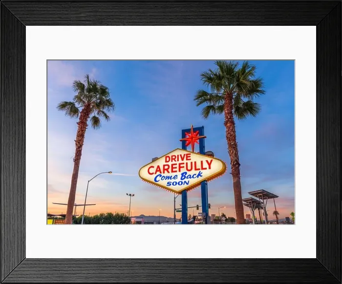 Framed Print : Las Vegas, Nevada, USA at the back of the Welcome to Las Vegas Sign reminding you to drive carefully and come back soon Framed Print : Las Vegas, Nevada, USA at the back of the Welcome to Las Vegas Sign reminding you to drive carefully and come back soon