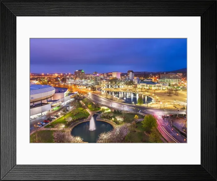 Framed Print : Huntsville, Alabama, USA park and downtown cityscape at twilight Framed Print : Huntsville, Alabama, USA park and downtown cityscape at twilight