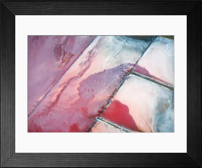Framed Print : Abstract view of pink lake salt water from drone. Creative nature color concept. Top view background Framed Print : Abstract view of pink lake salt water from drone. Creative nature color concept. Top view background