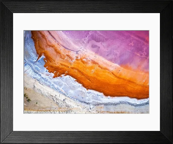 Framed Print : Abstract view of pink lake salt water from drone. Creative nature color concept. Top view background Framed Print : Abstract view of pink lake salt water from drone. Creative nature color concept. Top view background