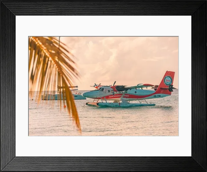 Framed Print : Ari Atoll, Maldives - 05.05.2018 - Sea plane at tropical beach resort. Luxury summer travel destination with seaplane in Maldives island Exotic vacay Framed Print : Ari Atoll, Maldives - 05.05.2018 - Sea plane at tropical beach resort. Luxury summer travel destination with seaplane in Maldives island Exotic vacay