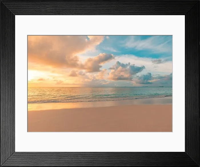 Framed Print : Closeup sea sand beach. Panoramic beach landscape. Inspire tropical beach seascape horizon. Orange and golden sunset sky calmness tranquil relaxing Framed Print : Closeup sea sand beach. Panoramic beach landscape. Inspire tropical beach seascape horizon. Orange and golden sunset sky calmness tranquil relaxing