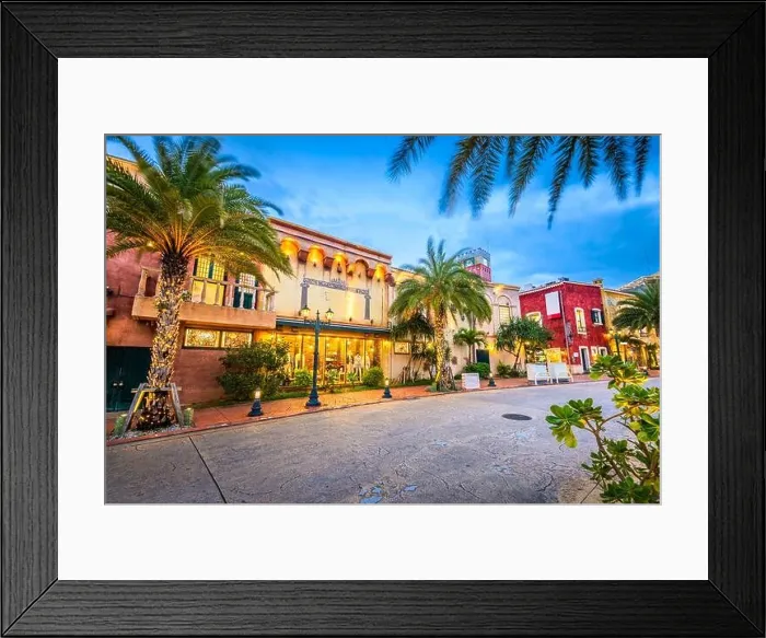 Framed Print : Okinawa, Japan shopping district at Mihama American Village at dusk Framed Print : Okinawa, Japan shopping district at Mihama American Village at dusk