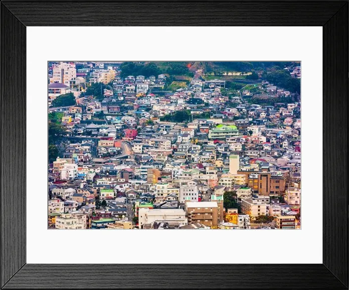 Framed Print : Nagasaki, Japan downtown cityscape on the bay at twilight Framed Print : Nagasaki, Japan downtown cityscape on the bay at twilight