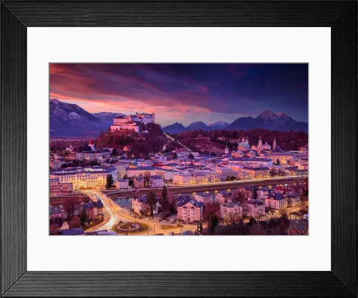 Framed Print : Salzburg, Austria. Cityscape image of the Salzburg, Austria with Hohensalzburg Fortress during beautiful winter sunrise Framed Print : Salzburg, Austria. Cityscape image of the Salzburg, Austria with Hohensalzburg Fortress during beautiful winter sunrise
