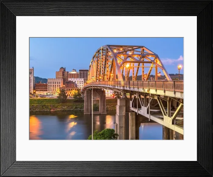 Framed Print : Charleston, West Virginia, USA downtown skyline on the river at dusk Framed Print : Charleston, West Virginia, USA downtown skyline on the river at dusk