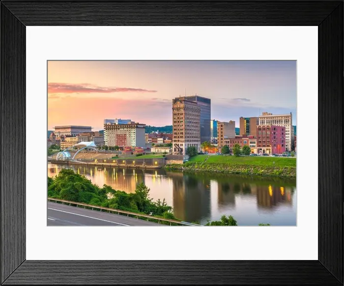Framed Print : Charleston, West Virginia, USA downtown skyline on the river at dusk Framed Print : Charleston, West Virginia, USA downtown skyline on the river at dusk