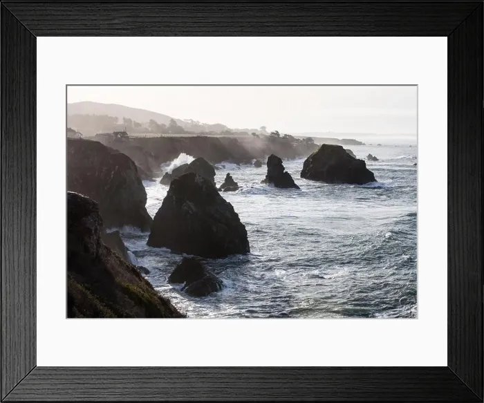 Framed Print : The Pacific Ocean washes against the rocky coastline of northern California in Sonoma. This region is often covered by a thick marine layer of fog Framed Print : The Pacific Ocean washes against the rocky coastline of northern California in Sonoma. This region is often covered by a thick marine layer of fog