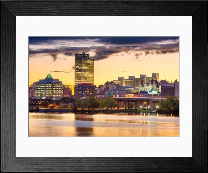 Framed Print : Albany, New York, USA skyline on the Hudson River at sunset Framed Print : Albany, New York, USA skyline on the Hudson River at sunset