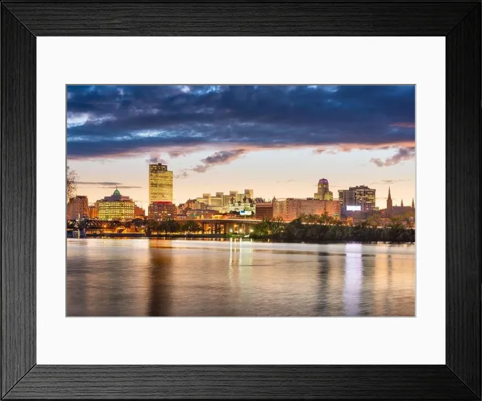 Framed Print : Albany, New York, USA skyline on the Hudson River at sunset Framed Print : Albany, New York, USA skyline on the Hudson River at sunset