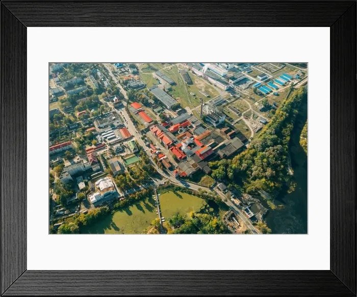 Framed Print : Dobrush, Gomel Region, Belarus. Aerial View Of Old And Modern Paper Factory. Historical Heritage In Bird's-eye View Framed Print : Dobrush, Gomel Region, Belarus. Aerial View Of Old And Modern Paper Factory. Historical Heritage In Bird's-eye View