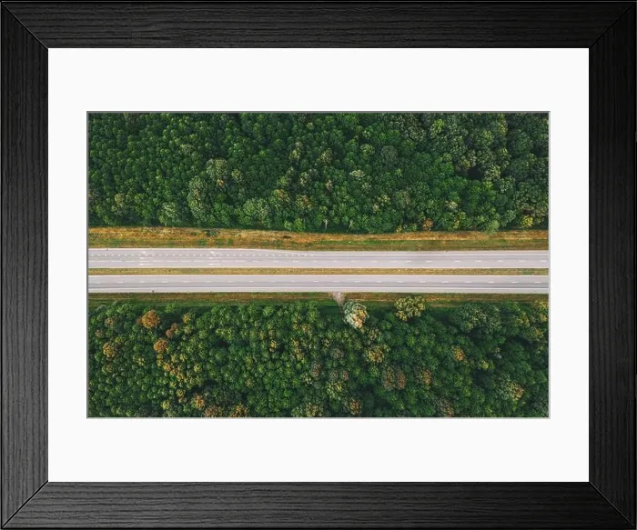 Framed Print : Aerial View Of Highway Road Through Green Forest Landscape In Summer. Top View Flat View Of Highway Motorway Freeway From High Attitude. Trip And Trav Framed Print : Aerial View Of Highway Road Through Green Forest Landscape In Summer. Top View Flat View Of Highway Motorway Freeway From High Attitude. Trip And Trav