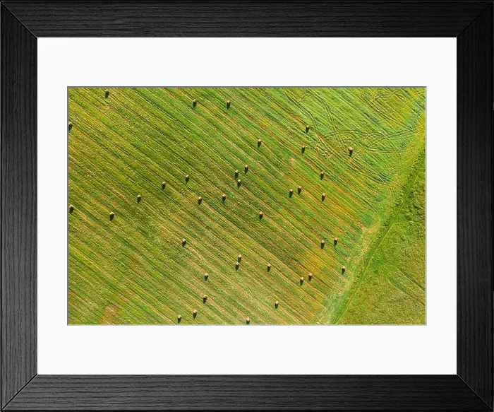 Framed Print : Aerial View of Summer Field Landscape With With Dry Hay Bales During Harvest. Trails Lines on Farmland. Top View Agricultural Landscape. Drone View. B Framed Print : Aerial View of Summer Field Landscape With With Dry Hay Bales During Harvest. Trails Lines on Farmland. Top View Agricultural Landscape. Drone View. B