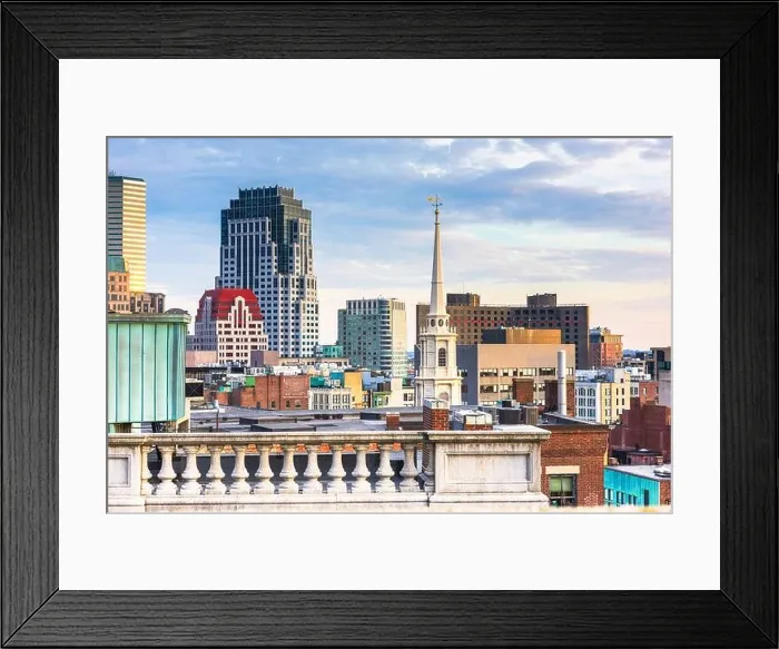 Framed Print : Boston, Massachusetts, USA downtown skyline and rooftops at dusk Framed Print : Boston, Massachusetts, USA downtown skyline and rooftops at dusk