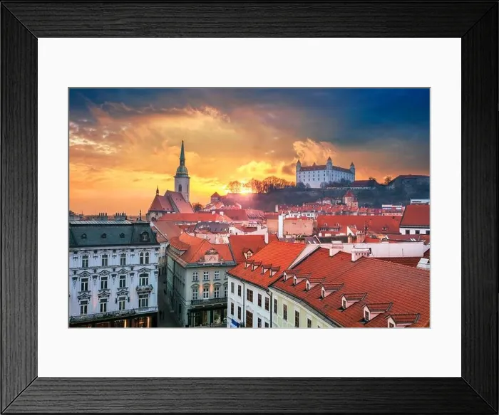 Framed Print : Bratislava. Aerial cityscape image of historical downtown of Bratislava, capital city of Slovakia during sunset Framed Print : Bratislava. Aerial cityscape image of historical downtown of Bratislava, capital city of Slovakia during sunset
