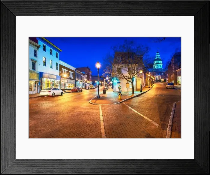 Framed Print : Annapolis, Maryland, USA downtown cityscape on Main Street at twilight Framed Print : Annapolis, Maryland, USA downtown cityscape on Main Street at twilight