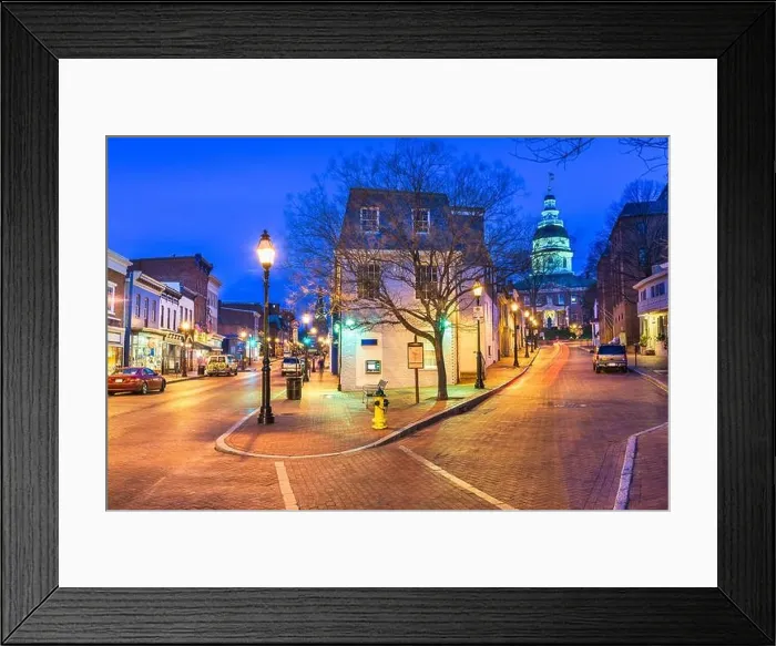 Framed Print : Annapolis, Maryland, USA downtown cityscape on Main Street at twilight Framed Print : Annapolis, Maryland, USA downtown cityscape on Main Street at twilight