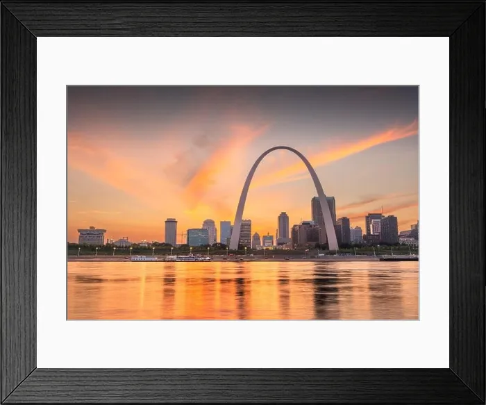 Framed Print : St. Louis, Missouri, USA downtown cityscape on the Mississippi River at dusk Framed Print : St. Louis, Missouri, USA downtown cityscape on the Mississippi River at dusk