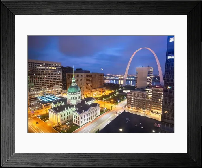 Framed Print : St. Louis, Missouri, USA downtown cityscape with the arch and courthouse at night Framed Print : St. Louis, Missouri, USA downtown cityscape with the arch and courthouse at night
