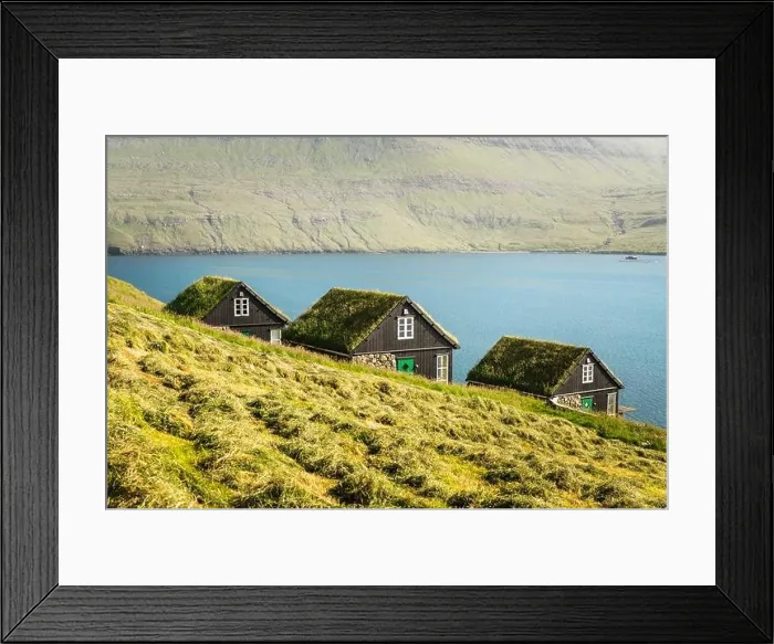 Framed Print : Picturesque view of tradicional faroese grass-covered houses in the village Bour during autumn. Vagar island, Faroe Islands, Denmark Framed Print : Picturesque view of tradicional faroese grass-covered houses in the village Bour during autumn. Vagar island, Faroe Islands, Denmark