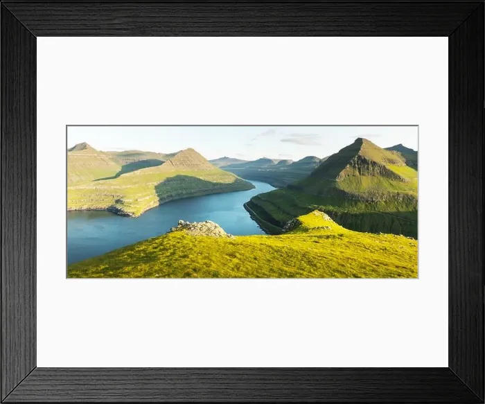 Framed Print : Panorama over majestic sunny fjords of Funningur, Eysturoy island, Faroe Islands. Landscape photography Framed Print : Panorama over majestic sunny fjords of Funningur, Eysturoy island, Faroe Islands. Landscape photography